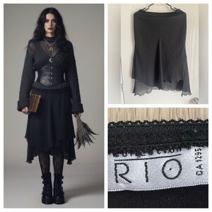 90s Gothic Skirt Black Hanky Hem Midi Ethereal Pixiecore